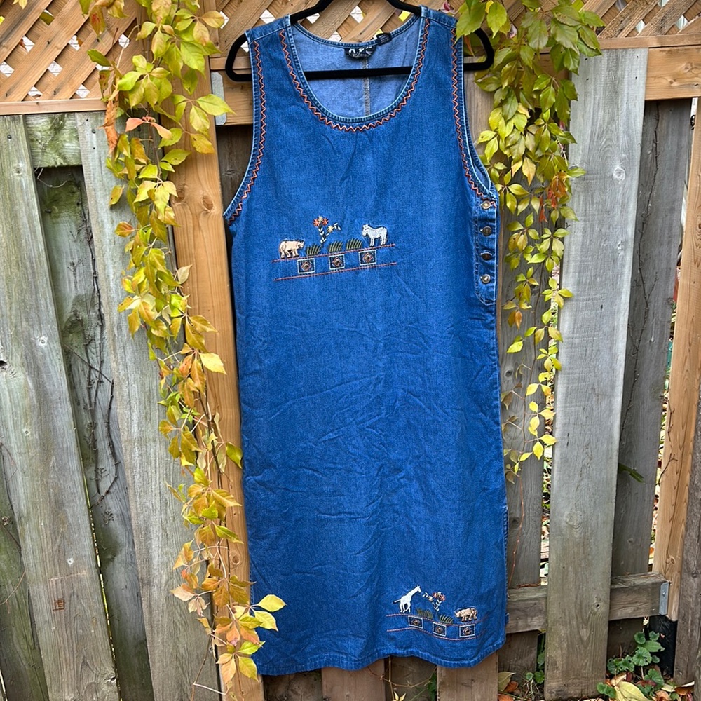 Safari Embroidered Vintage Denim Dress